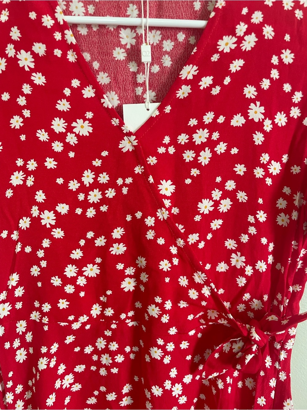 NWT Boutique Red Floral Mini Wrap Dress Modest Summer Dress - Picture 6 of 8